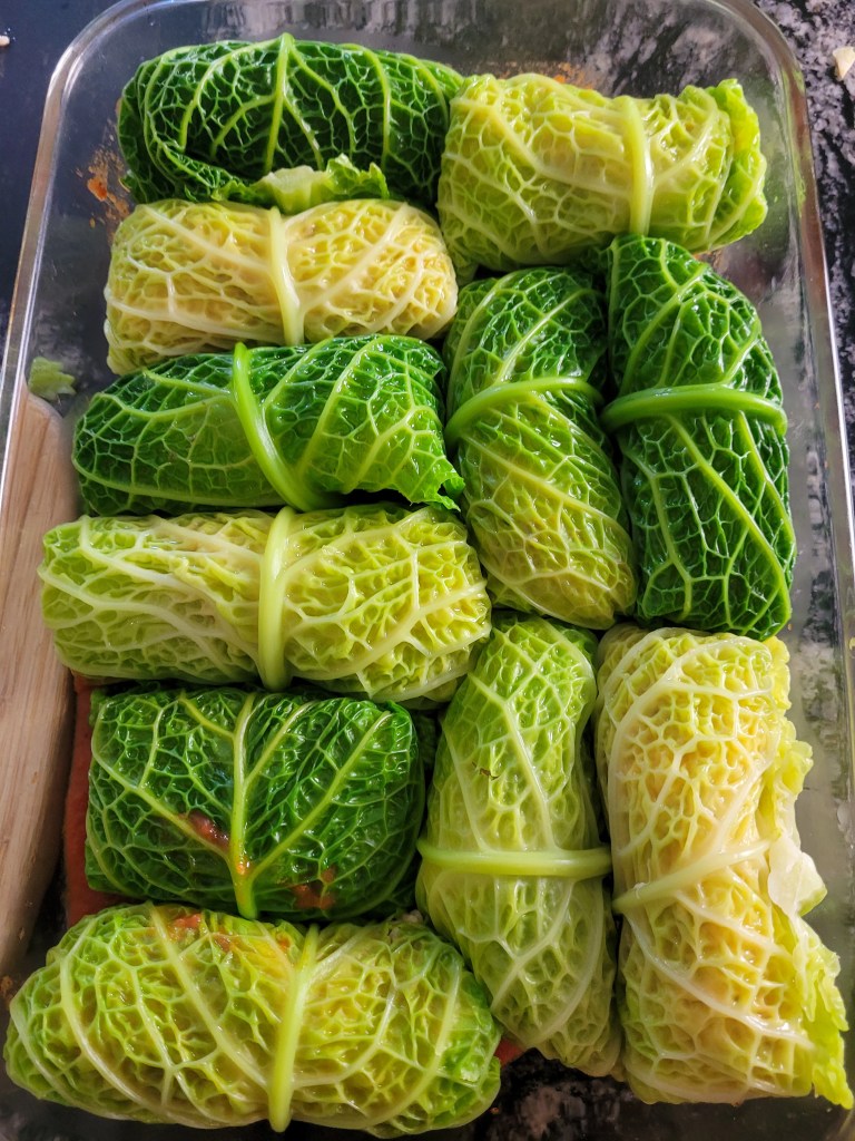 Cabbage rolls without sauce on them